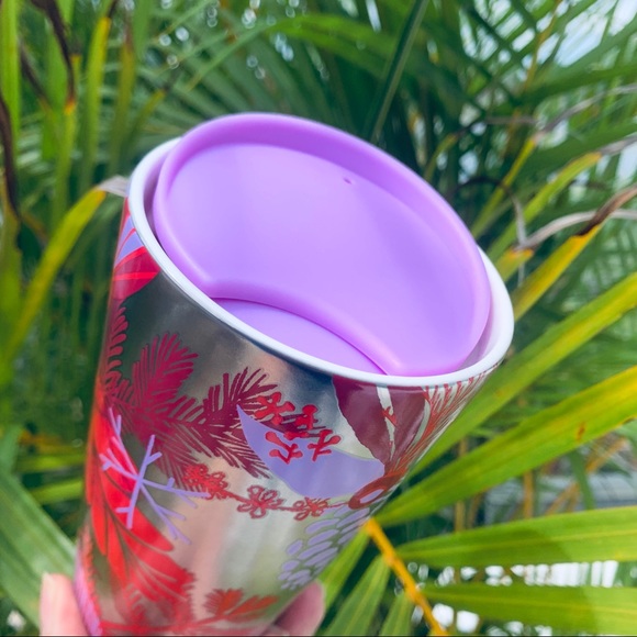 ❌SOLD❌ Starbucks Silver Red Holly Pinecone Ceramic Tumbler Hot Cup 12oz Holiday - Picture 10 of 12